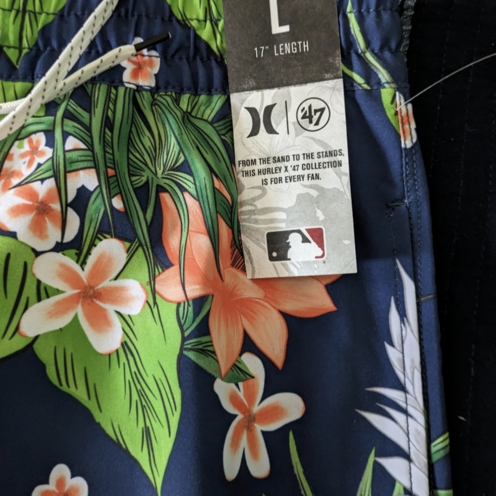 Hurley '47 Brand Detroit Tigers Blue Hawaiian Swim Trunks 3 Pocket 17 in 032026 - Picture 10 of 10